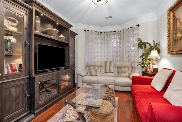 3402 Haywood Ct, Sugar Land, TX 77478 - living area featuring hardwood / wood-style flooring and ornamental molding