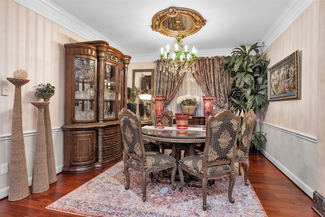 3402 Haywood Ct, Sugar Land, TX 77478 - dining space with a chandelier, wood finished floors, and ornamental molding