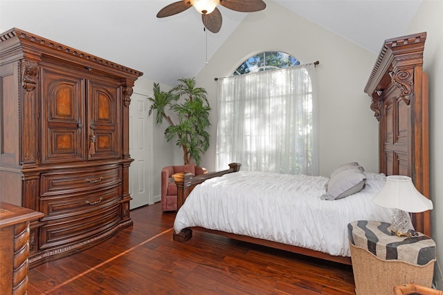 3402 Haywood Ct, Sugar Land, TX 77478 - bedroom with lofted ceiling, wood finished floors, and a ceiling fan