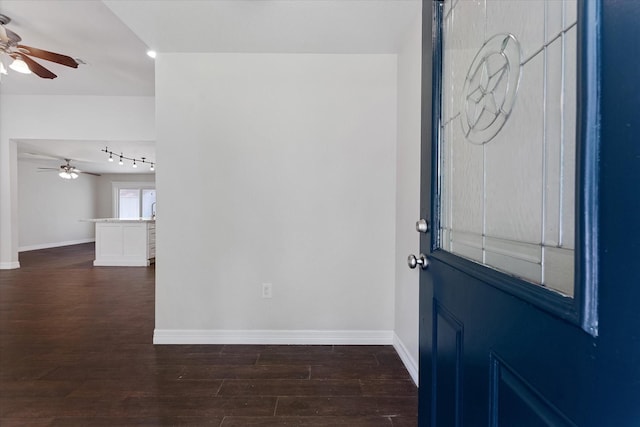 1503 Briar Cliff St, Conroe, TX 77385 - entrance foyer featuring ceiling fan and dark wood-style flooring