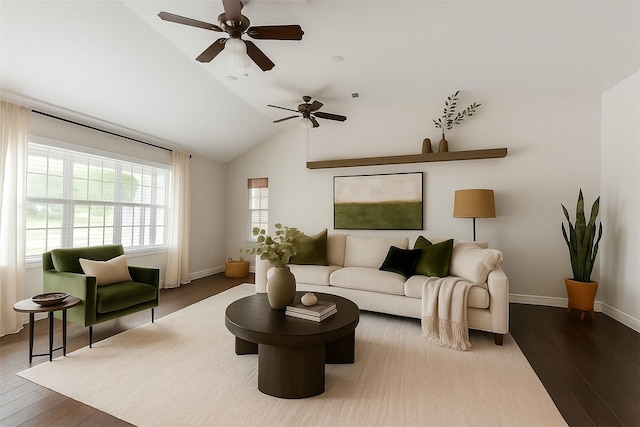 1503 Briar Cliff St, Conroe, TX 77385 - living area featuring wood finished floors, a ceiling fan, and lofted ceiling