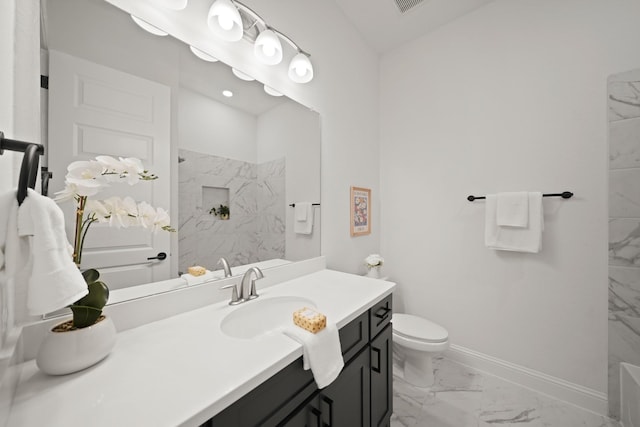 24914 Heather Glade Trl, Tomball, TX 77375 - full bathroom with marble finish floors, vanity, and a shower