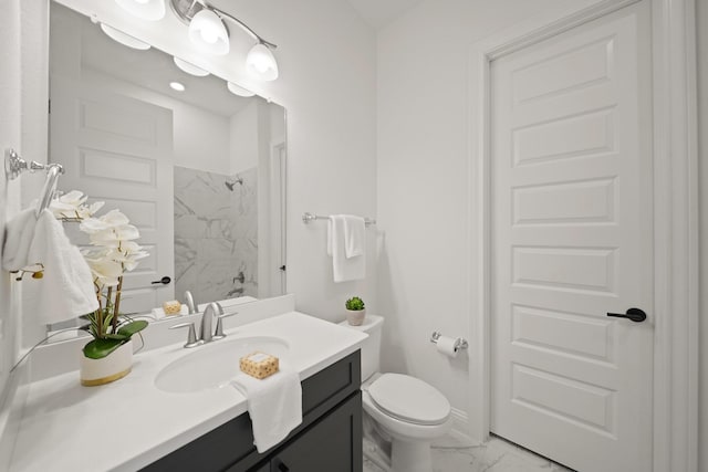 24914 Heather Glade Trl, Tomball, TX 77375 - full bathroom featuring marble finish floors, a marble finish shower, and vanity