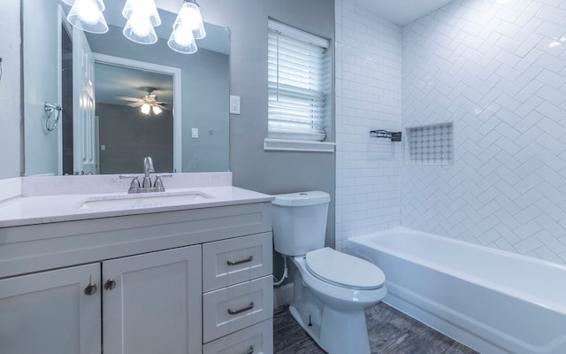 28906 Champion Oaks Dr, Magnolia, TX 77354 - full bath featuring vanity, a chandelier, wood finished floors, shower / tub combination, and a ceiling fan