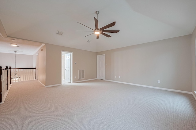 6018 Rapid Creek Ct, Houston, TX 77345 - unfurnished room with ceiling fan, light colored carpet, and vaulted ceiling