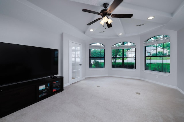 1600 Wimbledon Dr, Huntsville, TX 77340 - unfurnished living room with carpet floors, recessed lighting, and ceiling fan