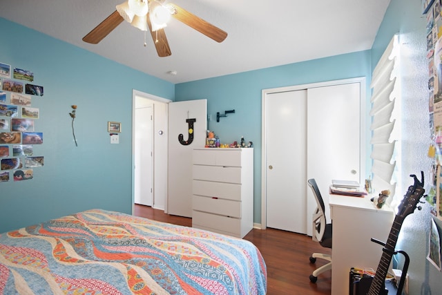 1202 Fairlane Sq, Channelview, TX 77530 - bedroom with wood finished floors, a closet, a desk, and a ceiling fan