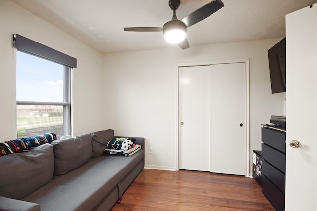 1202 Fairlane Sq, Channelview, TX 77530 - living room with wood finished floors and a ceiling fan