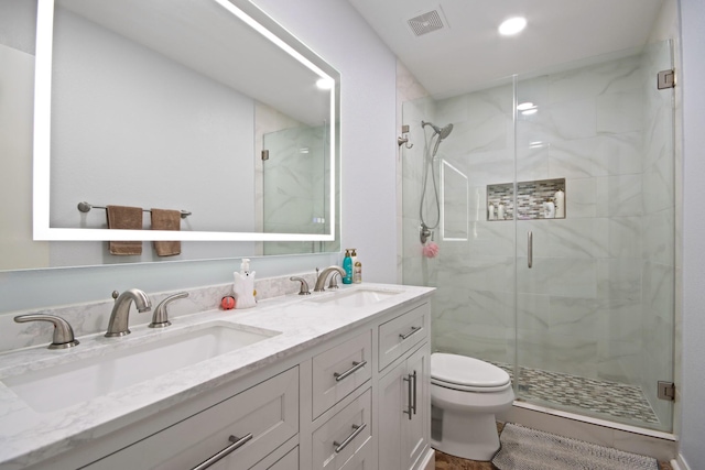 1202 Fairlane Sq, Channelview, TX 77530 - full bath featuring a marble finish shower, double vanity, and recessed lighting