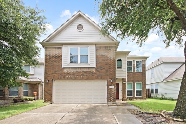 1202 Fairlane Sq, Channelview, TX 77530 - view of front of home with driveway, brick siding, a front lawn, and an attached garage