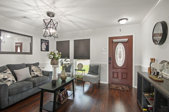 1202 Fairlane Sq, Channelview, TX 77530 - living room with a chandelier, ornamental molding, and wood finished floors