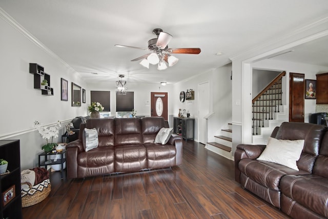 1202 Fairlane Sq, Channelview, TX 77530 - living area with stairs, ceiling fan, wood finished floors, and a chandelier