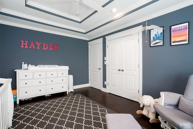 1719 Guese Rd, Houston, TX 77008 - bedroom with dark wood finished floors, ornamental molding, and ceiling fan