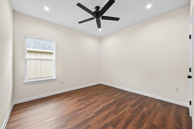101 Callie St, Smithville, TX 78957 - spare room featuring dark wood-style flooring, a ceiling fan, and recessed lighting