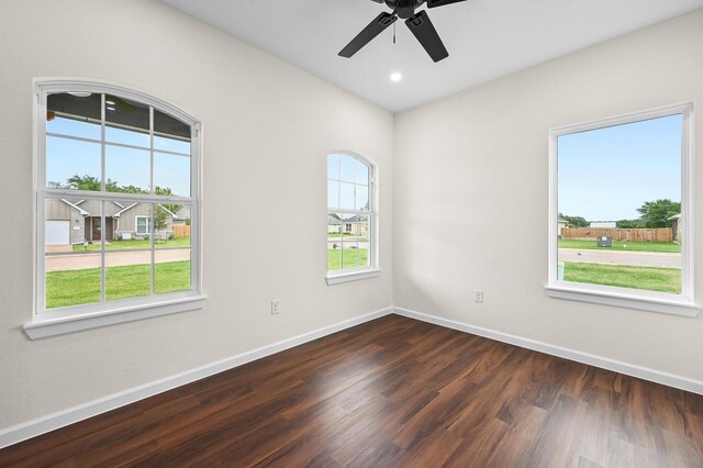 101 Callie St, Smithville, TX 78957 - empty room with dark wood finished floors, ceiling fan, and recessed lighting