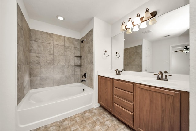 2702 Urban Glen Ct, Houston, TX 77038 - full bath featuring double vanity, shower / tub combination, a ceiling fan, and recessed lighting