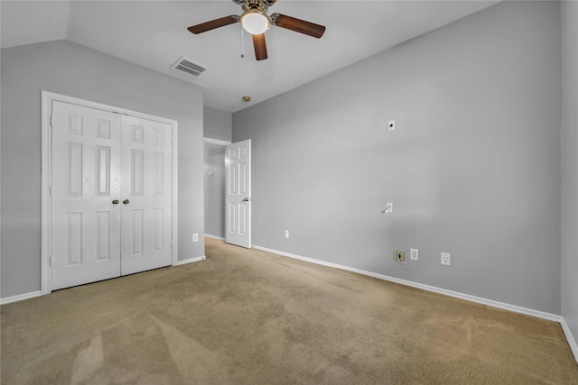 20607 Dademount Ct, Richmond, TX 77407 - unfurnished bedroom featuring carpet floors, a closet, a ceiling fan, and lofted ceiling