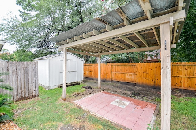 22410 Bucktrout Ln, Katy, TX 77449 - fenced backyard with a shed and a patio