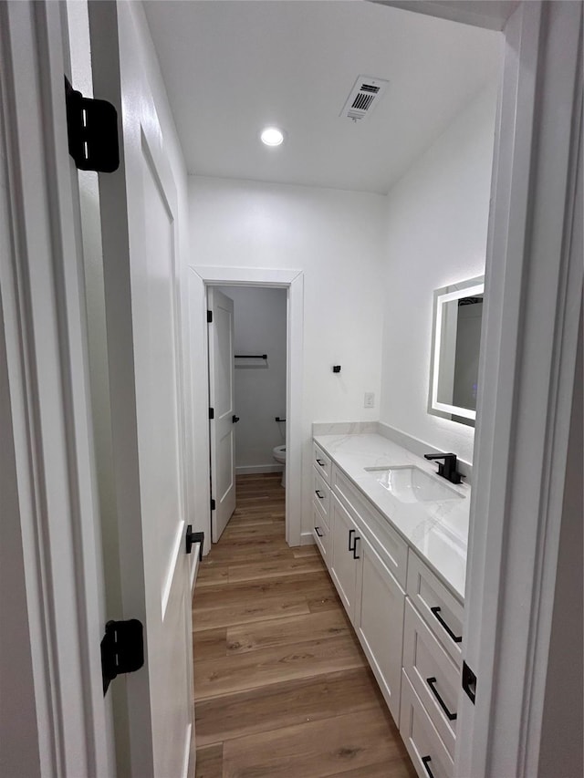 6206 Lyndhurst Dr, Houston, TX 77087 - bathroom featuring vanity, wood finished floors, and recessed lighting