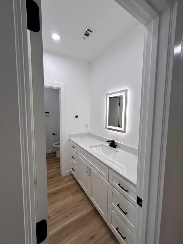 6206 Lyndhurst Dr, Houston, TX 77087 - bathroom with vanity, wood finished floors, and recessed lighting