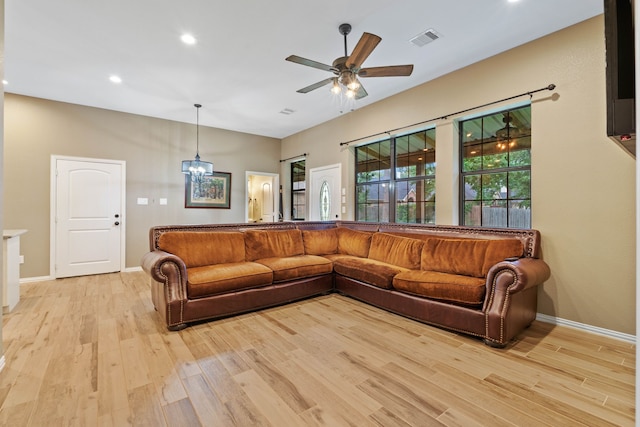 806 Garrett Dr, Magnolia, TX 77354 - living room featuring light wood-style flooring, recessed lighting, and a ceiling fan