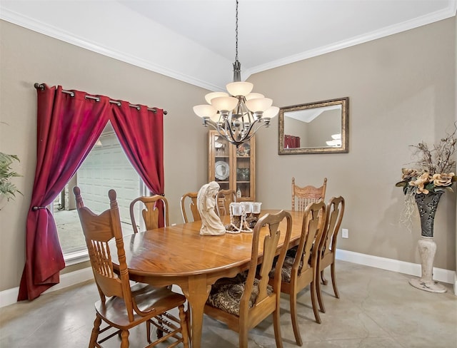 806 Garrett Dr, Magnolia, TX 77354 - dining room featuring crown molding, a chandelier, and finished concrete floors