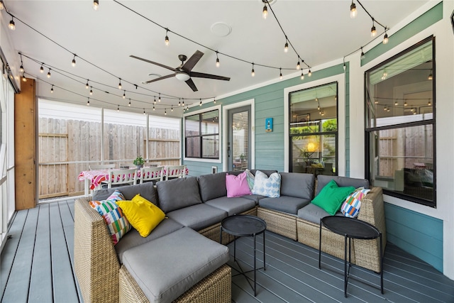 1014 E 25th St, Houston, TX 77009 - deck with outdoor lounge area and a ceiling fan