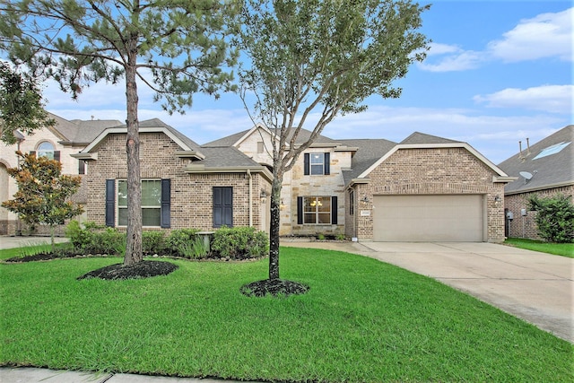 20226 Overland Hills Ln, Cypress, TX 77433 - view of front of home with an attached garage, a front lawn, driveway, and a shingled roof
