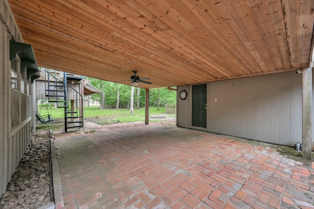 17230 Pioneer Trl, Conroe, TX 77302 - view of patio / terrace featuring stairs, an attached carport, and ceiling fan