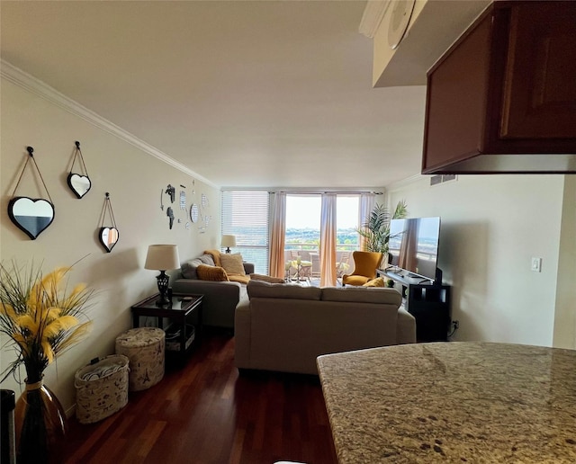 3525 Sage Rd Unit 1502, Houston, TX 77056 - living room with dark wood-type flooring and ornamental molding