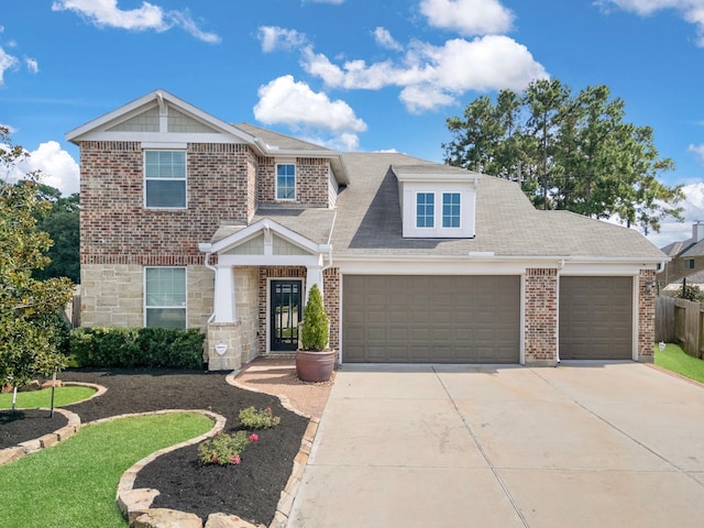 16003 Cypress Farms Dr, Cypress, TX 77429 - view of front of home with a garage, driveway, brick siding, and a shingled roof
