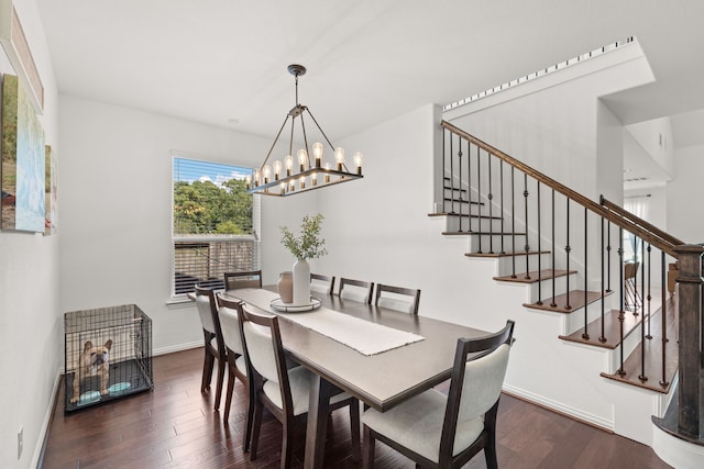 16003 Cypress Farms Dr, Cypress, TX 77429 - dining room featuring stairway, wood finished floors, and a chandelier