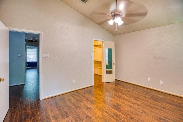 14715 Cobre Valley Dr, Houston, TX 77062 - empty room featuring vaulted ceiling, ceiling fan, and wood finished floors