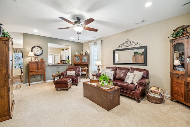 29708 Parliament Hills Dr, Spring, TX 77386 - carpeted living room with ceiling fan and recessed lighting