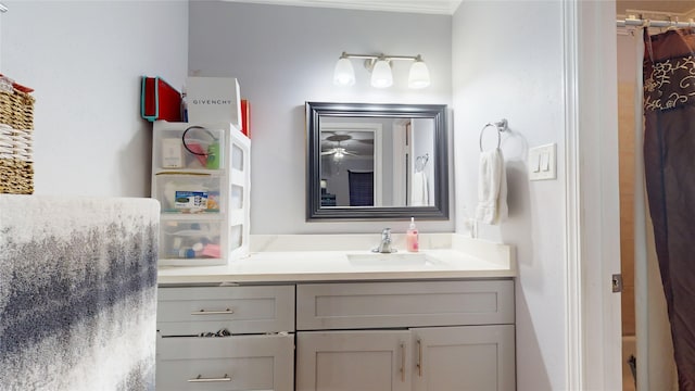 9030 Troulon Dr, Houston, TX 77036 - full bath featuring vanity, a shower with shower curtain, and crown molding