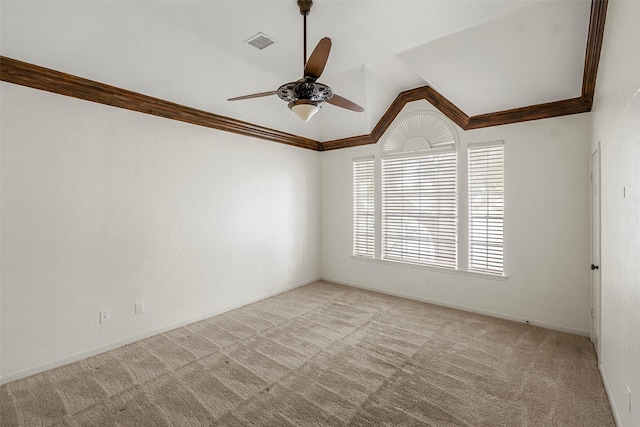 1123 Misty Lake Dr, Sugar Land, TX 77498 - unfurnished room with ceiling fan, lofted ceiling, crown molding, and carpet