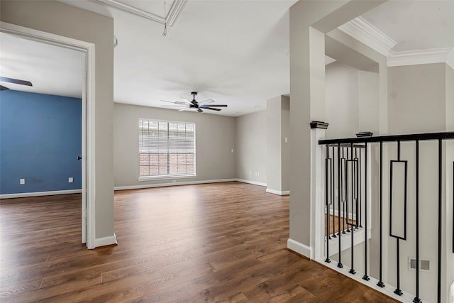 1123 Misty Lake Dr, Sugar Land, TX 77498 - unfurnished room featuring ceiling fan, attic access, wood finished floors, and ornamental molding