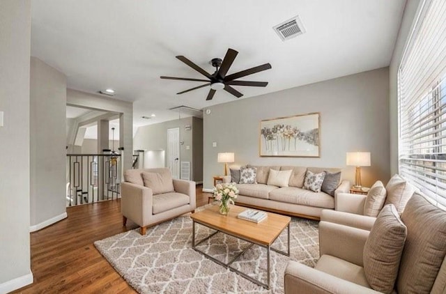 1123 Misty Lake Dr, Sugar Land, TX 77498 - living area with wood finished floors, ceiling fan, and recessed lighting