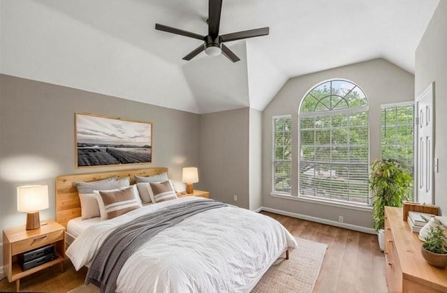 1123 Misty Lake Dr, Sugar Land, TX 77498 - bedroom with vaulted ceiling, wood finished floors, and a ceiling fan