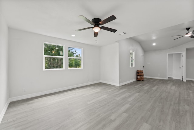 1615 Hiller St, Houston, TX 77015 - unfurnished room featuring ceiling fan, light wood-style flooring, recessed lighting, and lofted ceiling