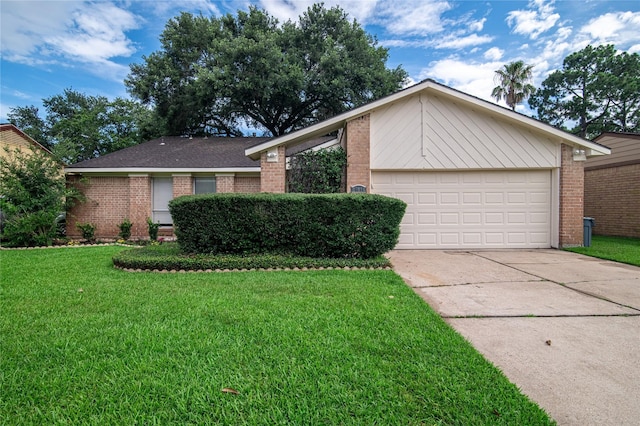15814 Brookford Dr, Houston, TX 77059 - view of front of property with brick siding, concrete driveway, a front lawn, and a garage