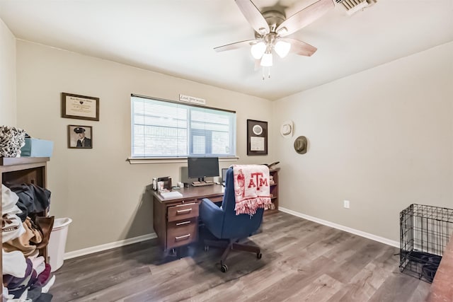 1721 Bowline Rd, Houston, TX 77062 - office area with wood finished floors and ceiling fan