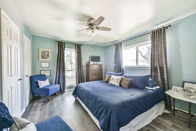 1721 Bowline Rd, Houston, TX 77062 - bedroom with multiple windows, wood finished floors, and ceiling fan