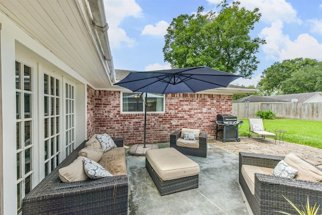 1721 Bowline Rd, Houston, TX 77062 - view of patio / terrace featuring grilling area, outdoor lounge area, and french doors