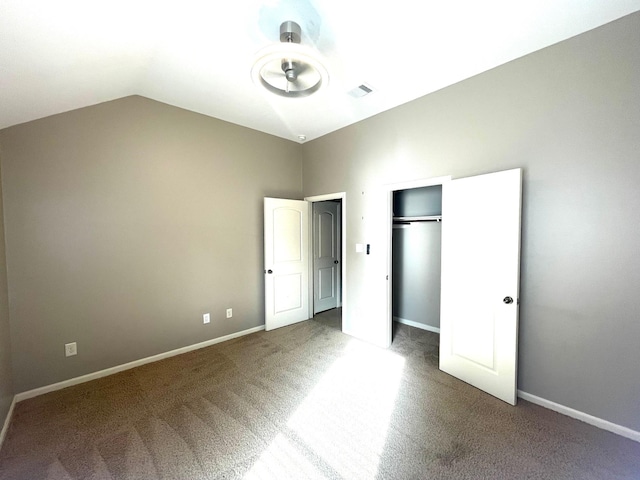 28215 Goose Creek Ct, Fulshear, TX 77441 - unfurnished bedroom with carpet flooring, vaulted ceiling, and a closet