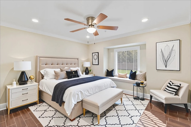 8220 Wateka Cir, Houston, TX 77074 - bedroom with wood tiled floors, recessed lighting, and a ceiling fan