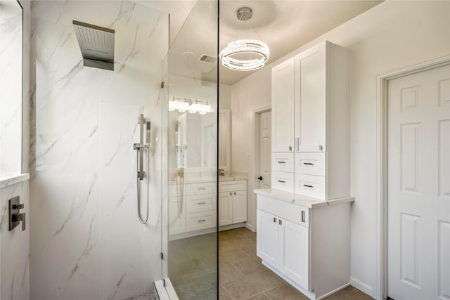 16206 Lakewood Field Dr, Tomball, TX 77377 - full bathroom with a marble finish shower, vanity, and tile patterned flooring