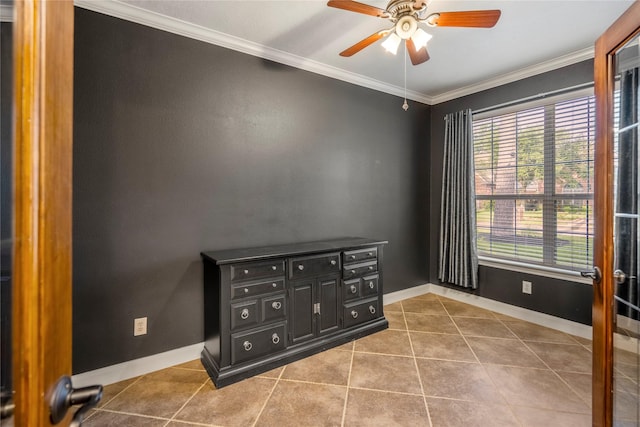 16206 Lakewood Field Dr, Tomball, TX 77377 - tiled spare room with a ceiling fan and ornamental molding