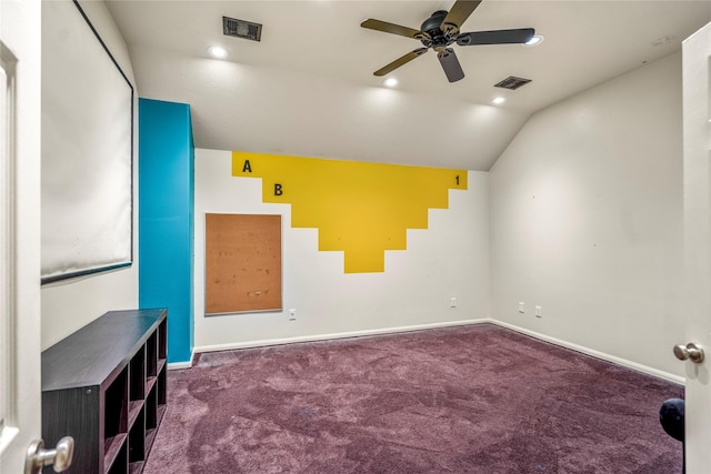 16206 Lakewood Field Dr, Tomball, TX 77377 - spare room with carpet floors, vaulted ceiling, a ceiling fan, and recessed lighting
