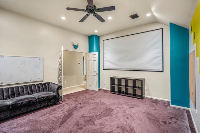16206 Lakewood Field Dr, Tomball, TX 77377 - carpeted cinema with ceiling fan, recessed lighting, and lofted ceiling